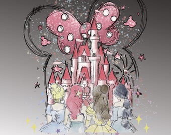 Watercolor Princess Castle Png, Retro Princesses Png, Retro Colorful Castle Png, Mouse Ear Castle Png, Sublimation Design Png