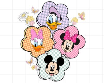 Vintage Floral Mouse and Friends PNG, Mickey and Friends Digital Download, Cute Vintage Mickey and Friends PNG