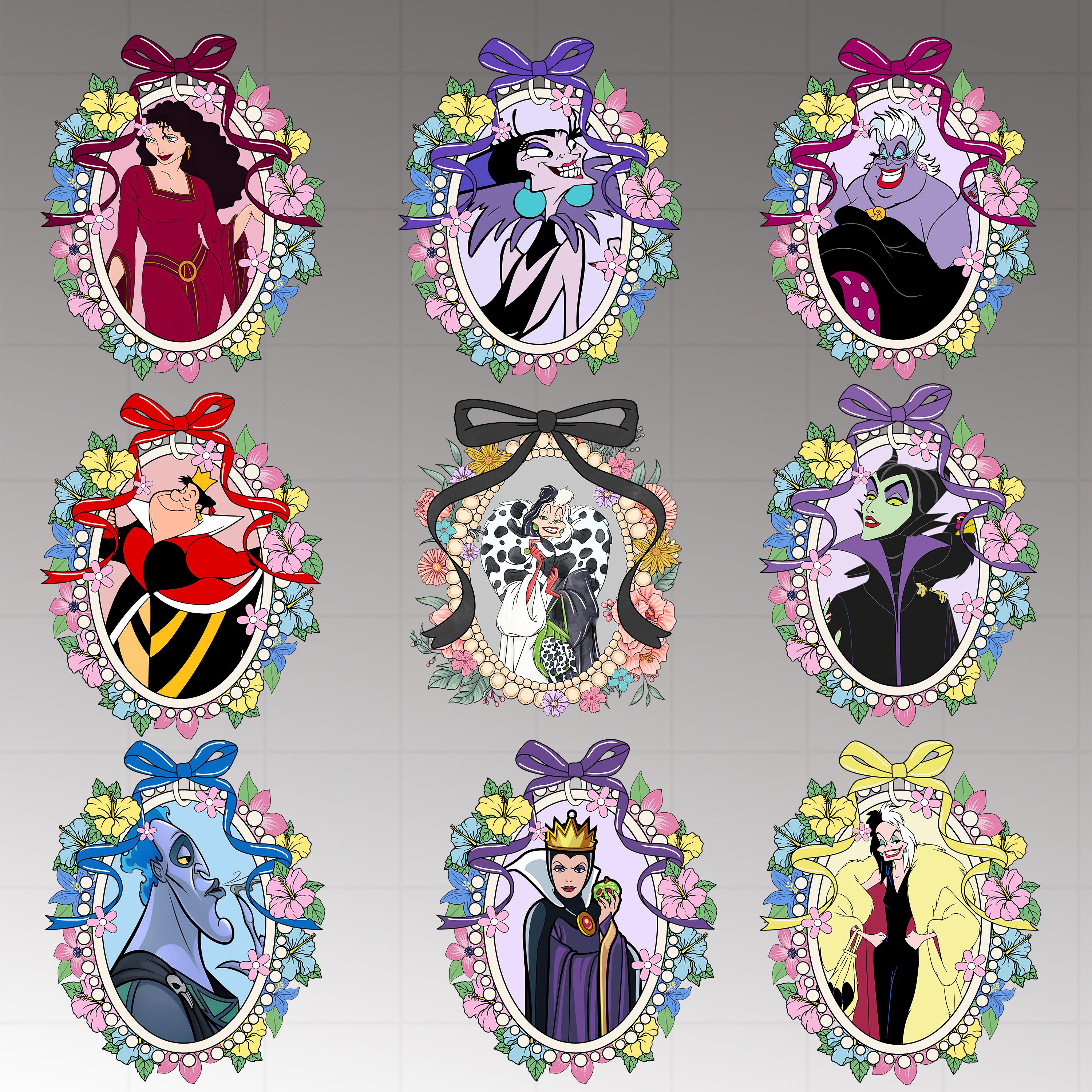 Villain Coquette Bow Characters Bundle Png, Villain Princess Coquette Png, Cartoon Magical Mirror Bow Png, Family Vacation Png