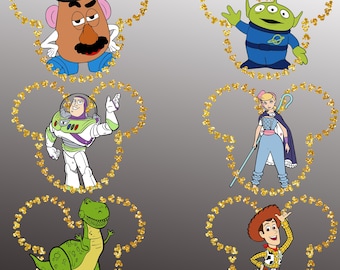 Toy Story Mickey Ears PNG Bundle, Glitter Effect Disney Characters Clipart, Buzz, Woody, Sublimation  Files, Toy Story Png