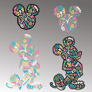 Mickey & Minnie Colorful of color, Cartoon Characters PNG, Waterslide Sublimation, Mickey, Printable Decal, Image Download, Family Trip Png