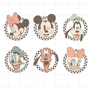 Retro Mickey and Friends checkered circles, PNG, Retro Disney Digital File, Png Files For Sublimation, Mickey Checkered Bundle