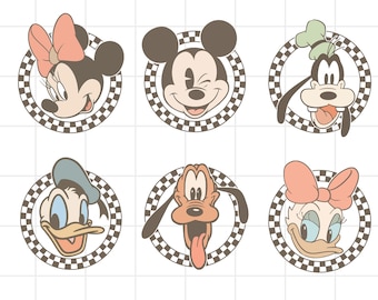 Retro Mickey and Friends checkered circles, PNG, Retro Disney Digital File, Png Files For Sublimation, Mickey Checkered Bundle