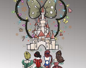 Retro Princess Happily Ever After Png, Watercolor Princesses Png, Retro Colorful Castle Png, Mouse Ear Castle Png, Sublimation Design Png