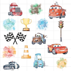 Watercolor Cars McQueen Bundle PNG Pack - 300 DPI - Watercolor Cars Clipart Instant Download, Mc Queen Png