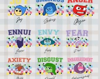 Inside Out Faces PNG, Cliparts Bundle, Inside Out 2 Png, Design Cartoon Clipart, Inside Out Sublimation, Joy Sadness Anger Disgust Fear PNG