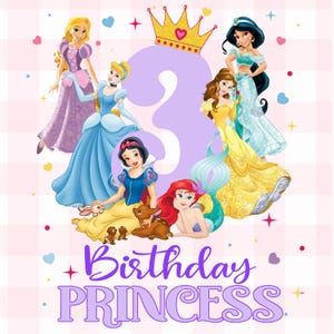 3rd Birthday Princess PNG, Disney Inspired Princess Birthday Design, Third Birthday Girl Shirt Sublimation, Instant Download, Digital File
