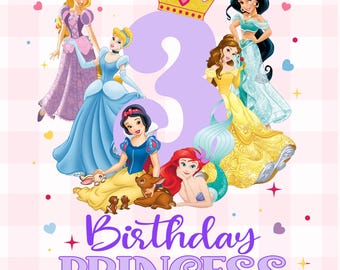 Princesa de 3.er cumpleaños PNG, diseño de cumpleaños de princesa inspirado en Disney, camiseta de sublimación para niña de 3.er cumpleaños, descarga instantánea, archivo digital