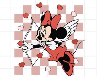 Minnie Mouse Cupido Dia dos Namorados PNG, Minnie Dia dos Namorados PNG, Design de Camiseta Infantil PNG, Xadrez PNG, Camiseta de Aniversário PNG, Menina PNG