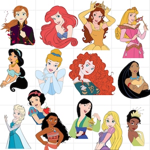 Princess Png and Svg Bundle, Princess Silhouette Svg Files, Tiana, Frozen, Rapunzel, Snow White Png Svg, Svg For Cricut,  Princess Clipart,