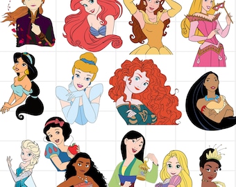 Princess Png and Svg Bundle, Princess Silhouette Svg Files, Tiana, Frozen, Rapunzel, Snow White Png Svg, Svg For Cricut,  Princess Clipart,