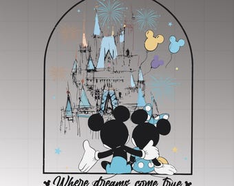 レトロな水彩画のミッキーマウスとミニーのSVG PNGバンドル、家族旅行のSVG PNG、思い出作りのPNG、家族旅行2025、デジタルダウンロード