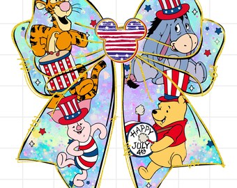 Winnie The Pooh and Friends 4th of July Png, Fourth Of July Png, USA Png, America Bundle Png, Independence Day, American Flag Png, Bundle