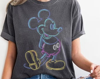 Mickey Mouse Neon Silhouette PNG, Glowing Rainbow Clipart (Digital Download)