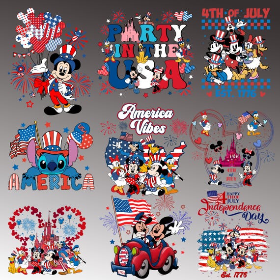 Disney 4th of July Bundle Png, 4th of July Png, Fourth Of July Png, USA Png, America Bundle Png, Independence Day, American Flag Png, Bundle