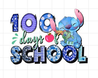 100 days of school png sublimation design download, Stitch back to school png, cute Stitch png, back to school png,Back to School Stitch Png