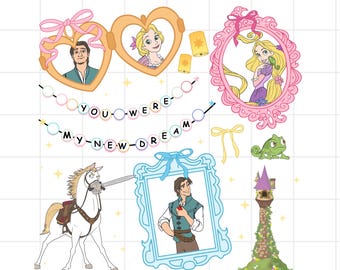 Vintage Disney Tangled Rapunzel Floral Png, Princess Rapunzel Png, Lost Princess Png, Magic Kingdom, Rapunzel Coquette Bows Png File