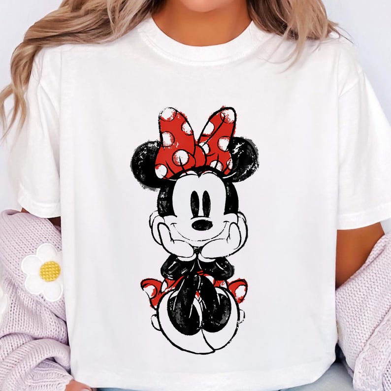 Minnie Mouse Hand Draw PNG Clipart, Cute Minnie Face with Red Bow, Watercolor Cartoon Design, Sublimation Graphic image 1