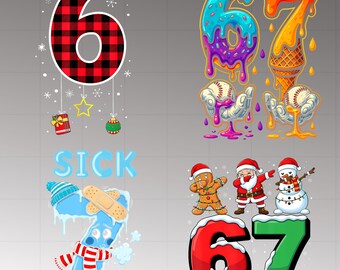 Funny Christmas Meme SIX Seven Png Bundle, Santa Say 67 Clipart Png, 67 Xmas Png Bundle For Tshirt, Christmas Sublimation File