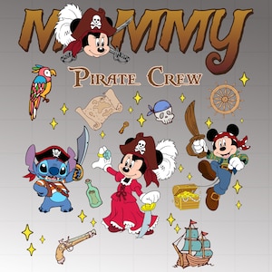 Pirate Crew Mommy and Kids PNG, Disney Pirate Family Shirt Design, Minnie Mickey Stitch Pirate Png, Pirate Matching Family Shirt Png