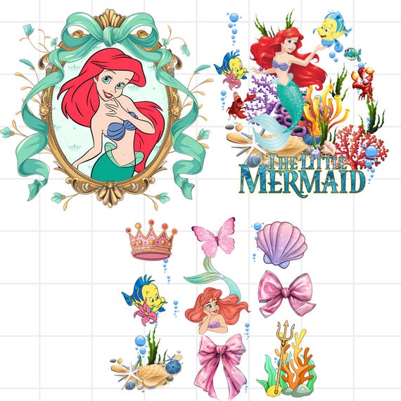 Little Mermaid PNG, Little Mermaid Clipart Bundle, Ariel PNG Instant Digital Download, Ariel shirt cake topper, princess birthday