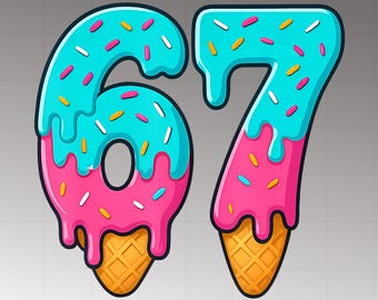 Six Seven Ice Cream Png, Six Seven 67 Meme Png, Gen Alpha Trend Png, Gen Z Png, Meme 67 Funny Number Png