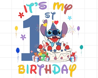 Lindo Stitch Cumpleaños 1 Año PNG, Diseño digital PNG archivo para sublimación, Alta resolución, Descarga PNG digital instantánea