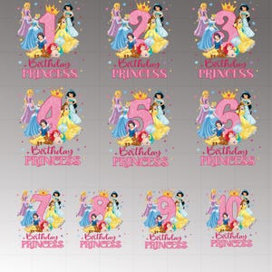 1st Birthday Princess PNG, Princess Birthday png,Princess birthday girl png, Princess cake topper, Princess Party with Belle Sleeping Beauty image 2