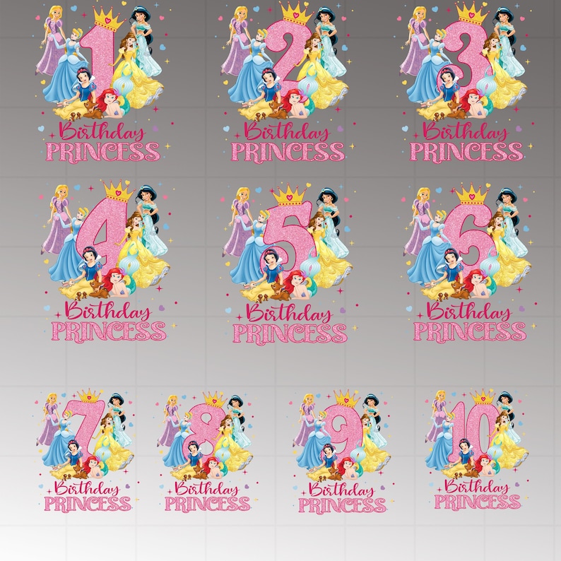1st Birthday Princess PNG, Princess Birthday png,Princess birthday girl png, Princess cake topper, Princess Party with Belle Sleeping Beauty image 2
