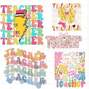 Retro Teacher Png Bundle, Back to School Bundle Png, Teacher Retro Designs, Groovy Floral Teacher Appreciation, Teacher Life, Teacher vibes