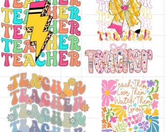 レトロな先生のPNGバンドル、新学期のバンドルPNG、先生のレトロなデザイン、素敵な花柄の先生への感謝、先生の生活、先生の雰囲気