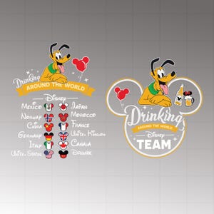 Disney-teamet dricker runt om i världen SVG PNG, Pluto fram- och bakdesign för mörk bakgrund, digital nedladdning