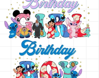 Personalisierte benutzerdefinierte Stitch Geburtstag Mädchen Bundle Design PNG, Geburtstag Stitch Png, Lilo und Stitch Geburtstag passendes T-Shirt, PNG Instant Download