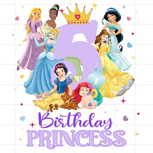 5rd Birthday Princess PNG, Disney Inspired Princess Birthday Design, Third Birthday Girl Shirt Sublimation, Instant Download, Digital File