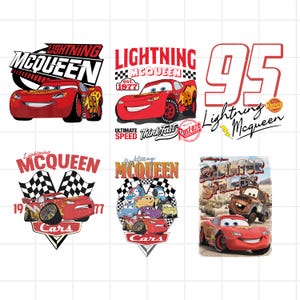 Puede incluir: Colección de gráficos de Lightning McQueen de la película Cars. Los diseños presentan el coche de carreras rojo con el número 95, banderas a cuadros y las palabras "Lightning McQueen" y "Cars". Algunos diseños incluyen las palabras "Ultimate Speed" y "Radiator Springs".