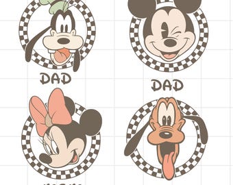 Aangepaste retro Mickey en vrienden geblokte cirkels, retro Disney moeder vader png, png-bestanden voor sublimatie, Mickey geruite bundel