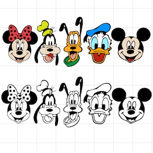 Souris et amis Png Bundle, souris noir blanc et amis Png, souris rétro et amis Png, fichiers pour sublimation, contour PNG