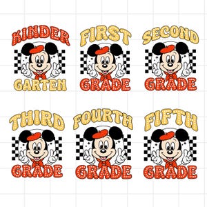 Retro Mickey Mouse Back to School Bundle, Kindergarten, First Day Of School png, Mickey  First, Second , Third Grade Png