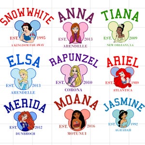 Bundle Princess PNG Frozen PNG Princess Belle PNG Moana Tiana Little Mermaid Ariel Png Princess Merida Png Jasmine Rapunzel Snow White Mulan