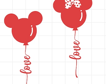 Globo de Mickey Minnie en archivo digital svg png, Clip art para Cricut Silhouette y otro software de corte, Archivos de corte de decoración del Día de San Valentín