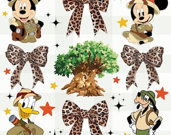 Mouse And Friends Leopard Coquette Bows Animal Kingdom PNG, Safari Mode Let's Get Wild Png, Magic Kingdom, Family Vacation Png, Family Trip