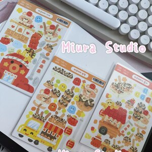 Conjunto de adesivos de ursinho de pelúcia, conjunto de adesivos para construção de cenas, adesivos para diário e colagem, adesivos fofos, conjunto de adesivos Takoyaki