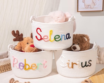 Personalized Baby Name Basket: Handmade Cotton Rope Nursery Storage