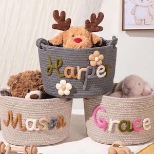 Kosz na prezenty na Baby Shower, spersonalizowane przechowywanie prezentów dla dzieci, kosz z włóczki bawełnianej, prezent dla noworodka, przechowywanie zabawek, kosz na pranie, dla dziecka