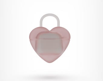 May include: A pink heart-shaped case with a white handle. The case has a translucent appearance and a smooth surface. The design is simple and modern, suitable for carrying small items.