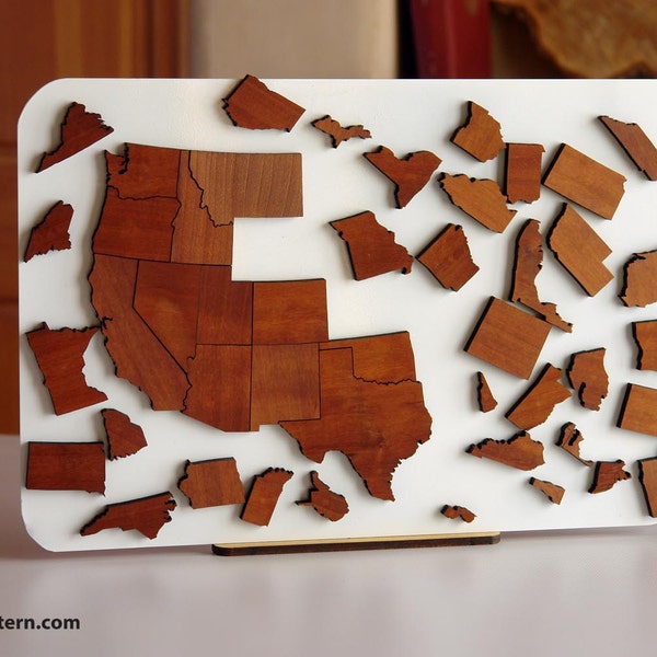 USA Map Puzzle - Mahogany