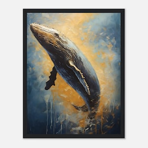 Klassische Matte Papier Holzgerahmte Plakat Wal Wandkunst, Vintage Wandkunst, Weinleseplakat, Strandwandkunst, Meeresleben Marine Wandkunst