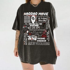Horror Movies Iconic Quotes T-Shirt Michael Myers Jason Freddy Krueger Ghostface Graphic Tee, Halloween Shirt, Vintage Halloween, Horror Tee