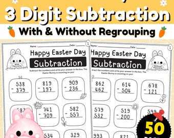 Easter Day 3-digit Subtraction With & Without Regrouping Worksheets ...