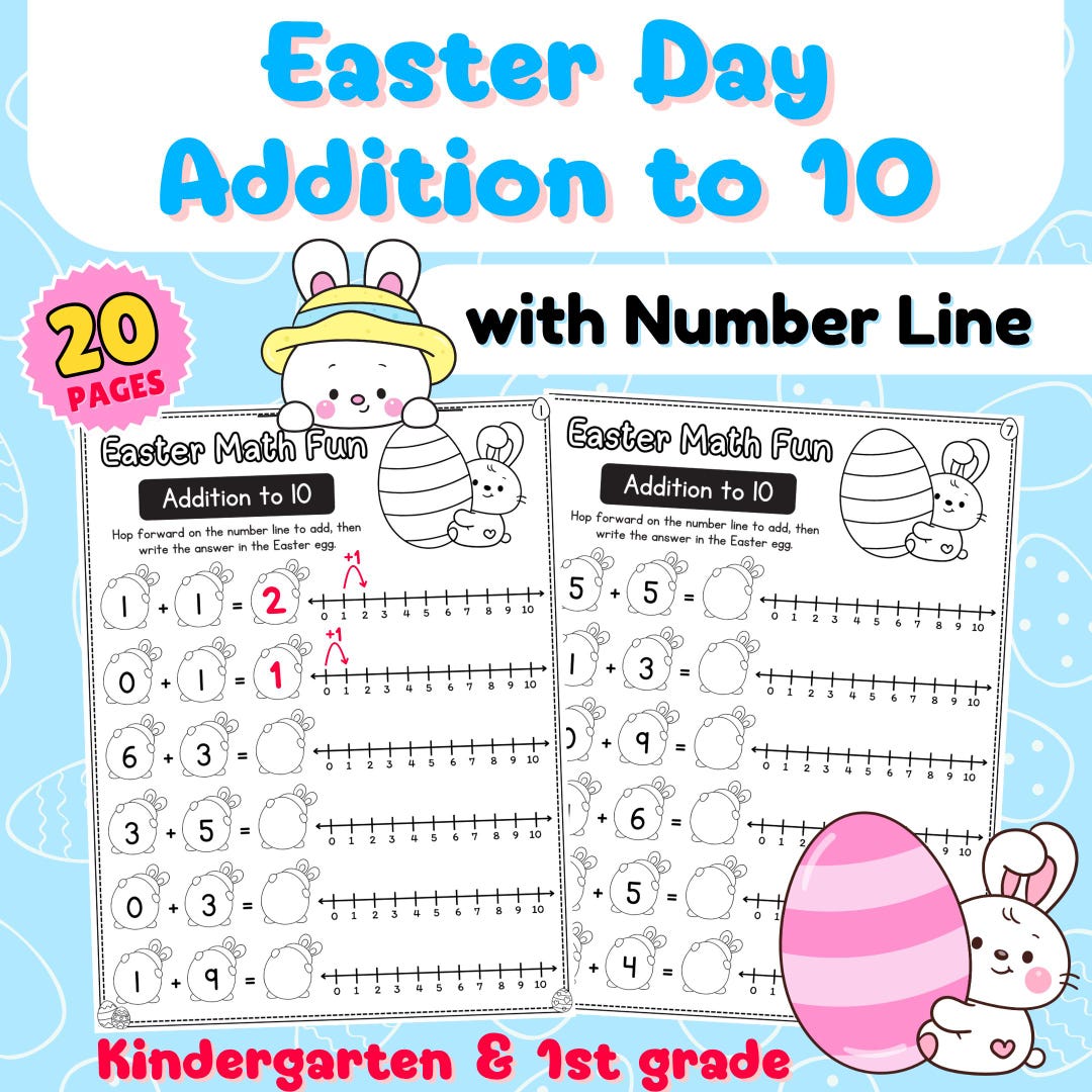 Easter Addition Worksheets Within 10 | Number Line Math Printable ...